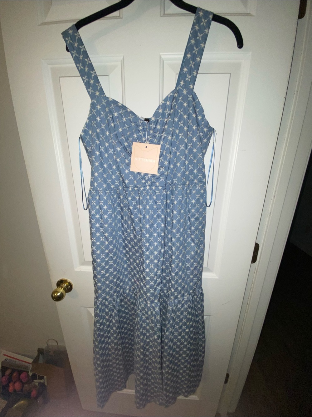 Kittenish Blue Printed Maxi Dress with Wide Straps and Smocked Waist